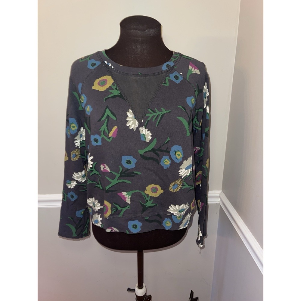 Leon & Harper Floral Cropped Sweatshirt Gray Floral Womens Sz S